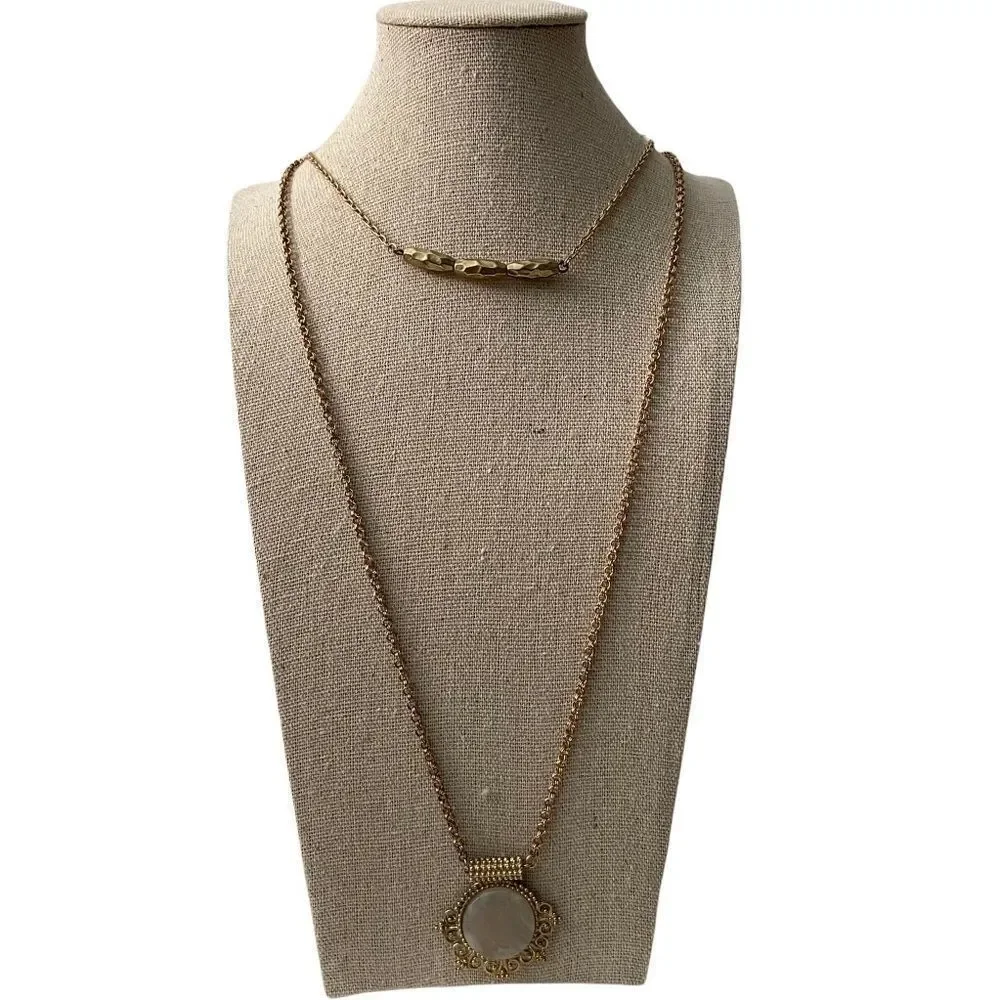 Elegant Two Layered Long Necklace in Gold Vintage Tone